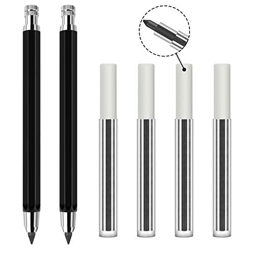 EXCELFU 2 Pieces 5.6mm Metal Lead Holder Automatic Mechanical Graphite Pencil with Sharpener and Charcoal Lead Refill for Drawing Shading Crafting Art Sketching, Come with 4pcs extra Lead Re