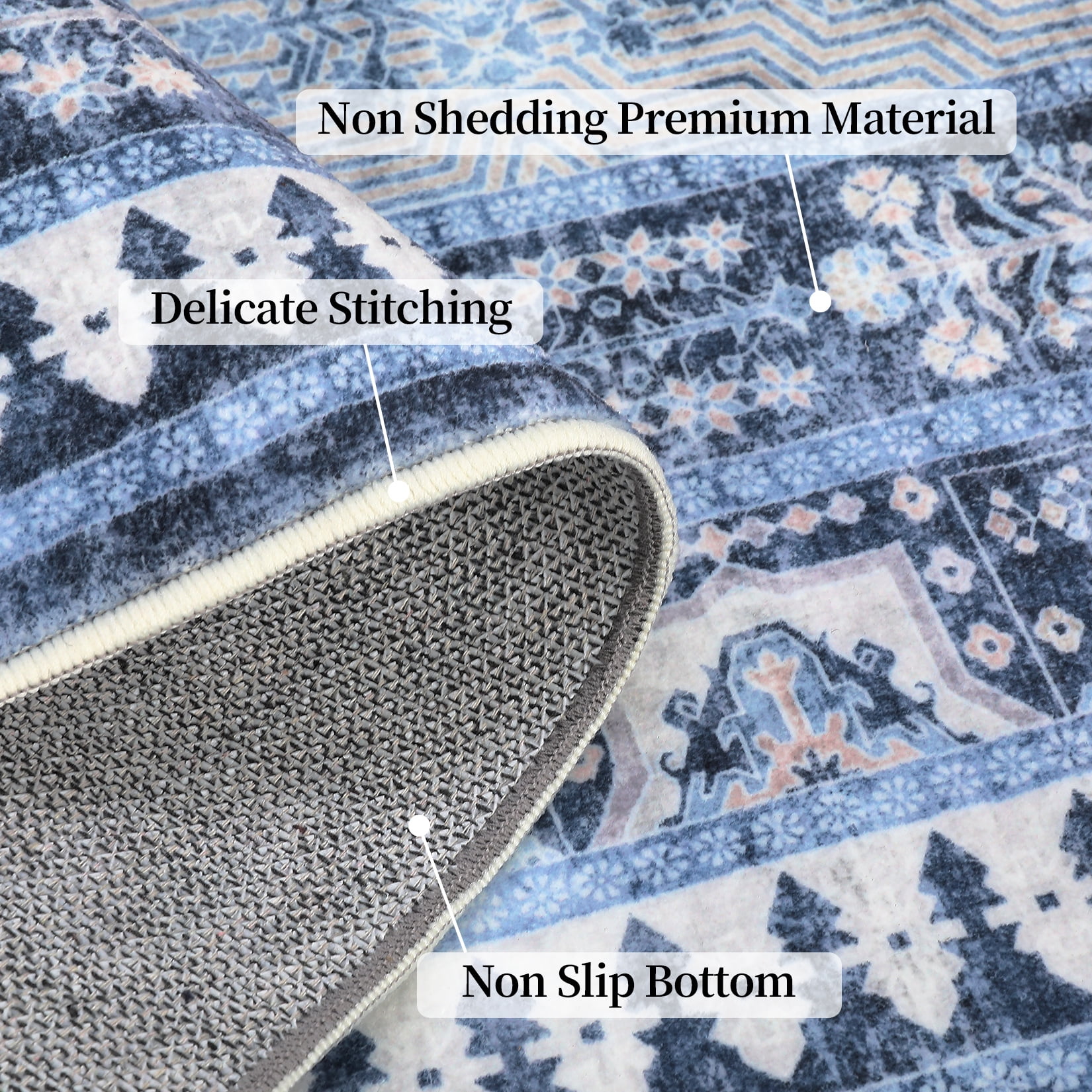 HOMERRY 8' x 10' Washable Bedroom Carpet Floral Geometric Area Rug for Dining Room, Blue