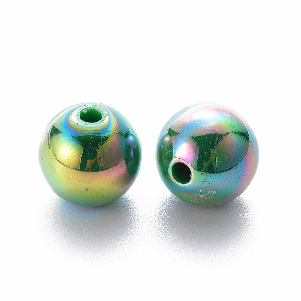 Opaque Acrylic Beads AB color Plated Round Green 12x11mm Hole: 2.5mm about 566pcs/500g