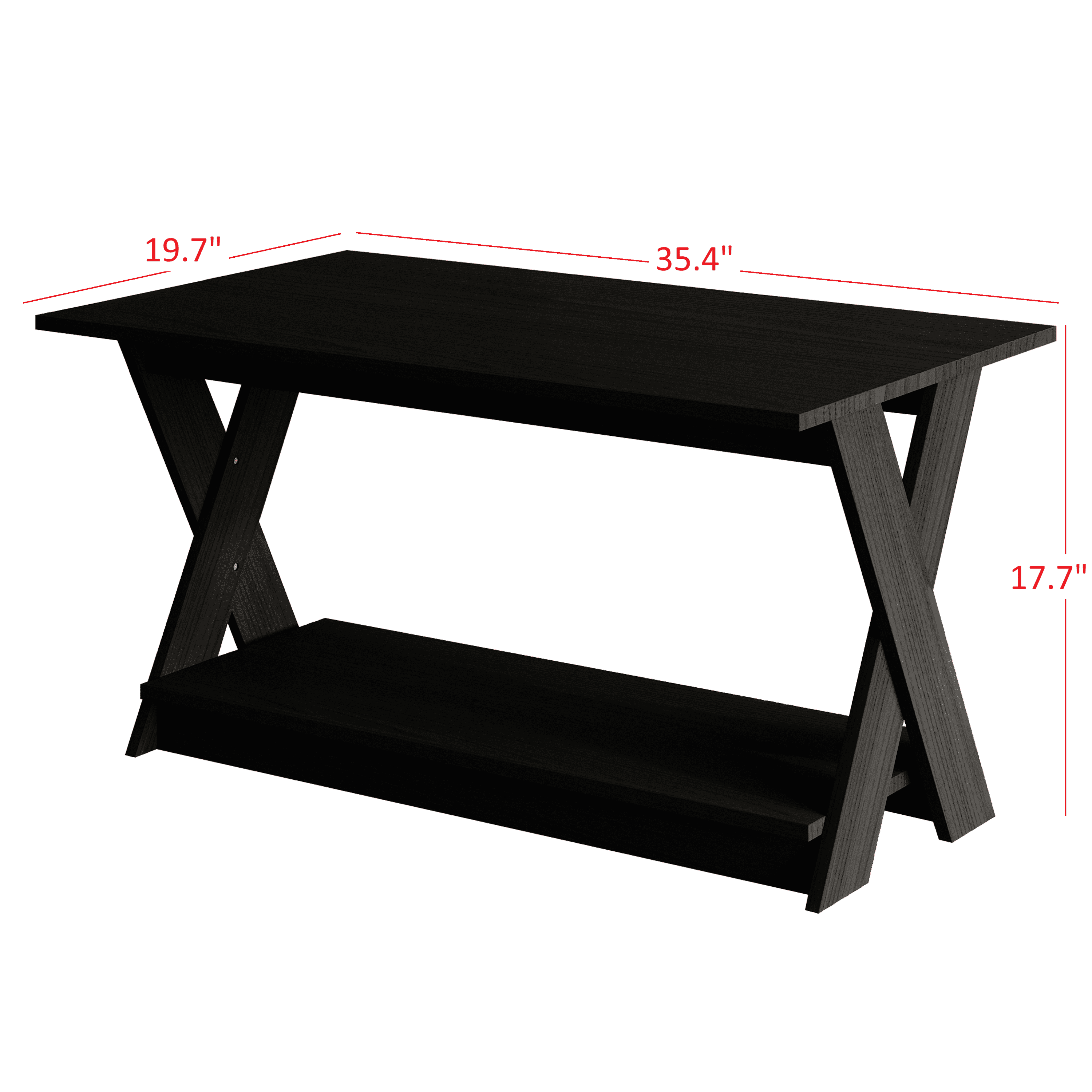 Home Design Emporia 3-Piece Coffee Set with Crossed-Leg Design and Lower Shelf, Wide Plank, Black, Modern Living Room