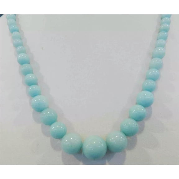 K-KED Beautiful 6-14mm Light Blue Brazilian Aquamarine Gems Round Beads Necklace 18"