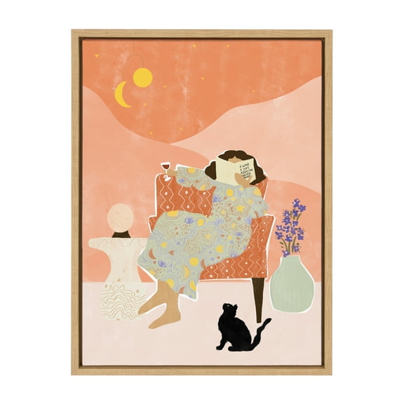 Kate and Laurel Sylvie A Wine a Day Keeps the Doctor Away Framed Canvas Wall Art by Alja Horvat, 18x24 Natural, Decorative Midcentury Modern Abstract Art for Wall