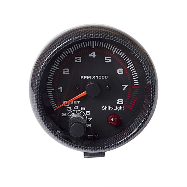 Apuakthei Tacómetro universal de fibra de carbono 3.75 para coche, luz blanca entre cambios 0-8000 RPM