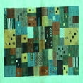 thumbnail image 1 of Ahgly Company Machine Washable Indoor Square Abstract Turquoise Blue Contemporary Area Rugs, 7' Square, 1 of 4