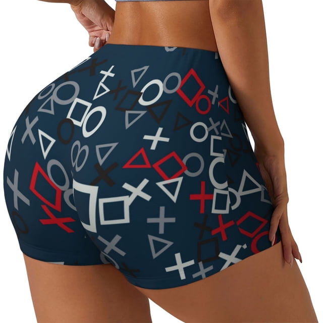 Balery Navy Blue Geometric Pantalones cortos de entrenamiento estampados para mujer, sin costuras, ajustados, para gimnasio, yoga, correr, deportes, ejercicio activo, fitness.-X-Large