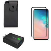 Galaxy S10e Case Belt Clip w Home Charger w Screen Protector - Leather Swivel Holster, Fast 18W USB Port Power, Tempered Glass 5D Curved Edge for Samsung Galaxy S10e Phone