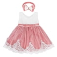 thumbnail image 3 of Jurebecia Toddler Baby Kids Girls Lace Dress Sleeveless Bowknot Tutu Tulle Dress Princess Wedding Baptism Ball Gown with Headwear, 3 of 8