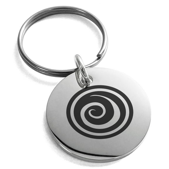 Stainless Steel Air Element Rune Engraved Small Medallion Circle Charm Keychain Keyring