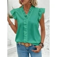 thumbnail image 6 of Women'S Blouses Dressy Boho Casual Ruffle Short Sleeve Tops Business Outfits Ladies Summer Trendy Work Shirts Green XL, 6 of 8
