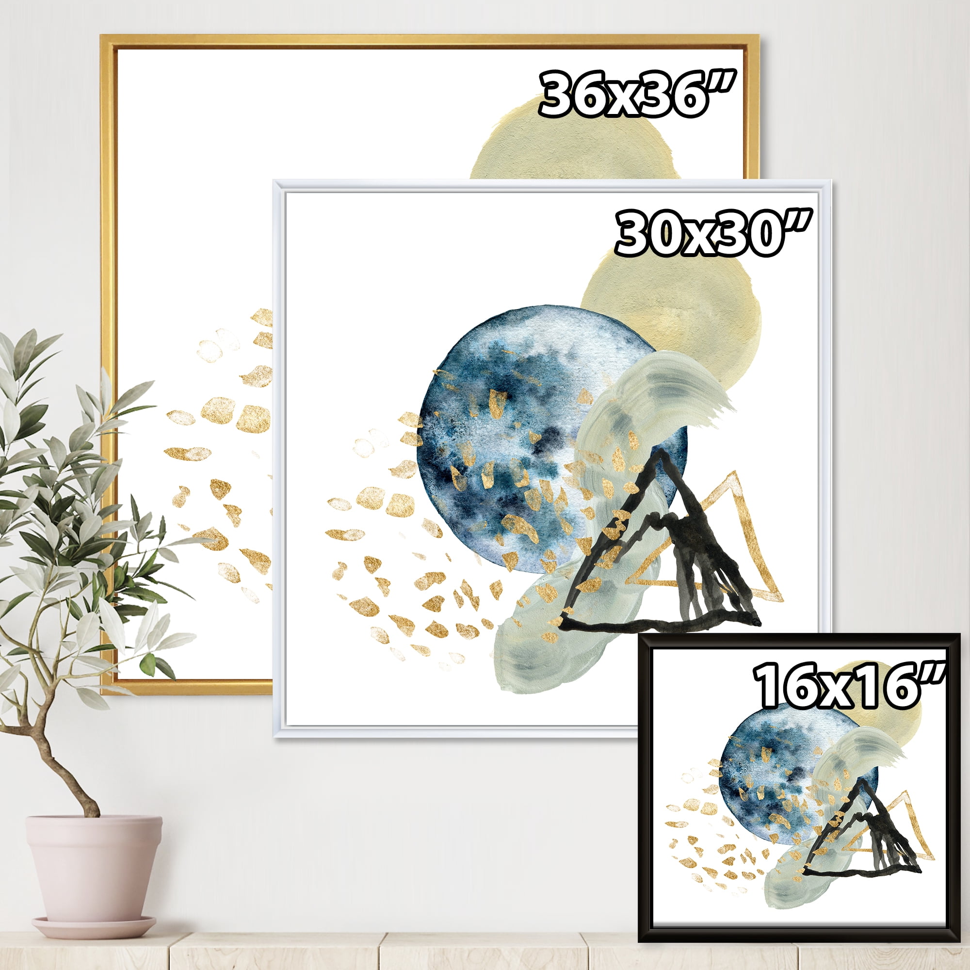 Designart 'Minimalistic Landscape of Moon With Mountains II' Modern Framed Canvas Wall Art Print