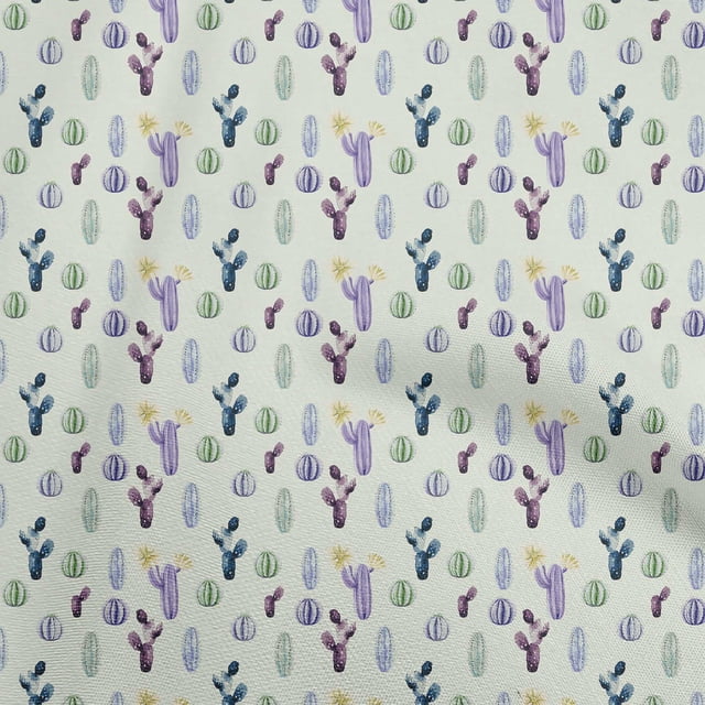 oneOone Rayon Light Beige Fabric Cactus Sewing Material Print Fabric By The Yard 56 Inch Wide