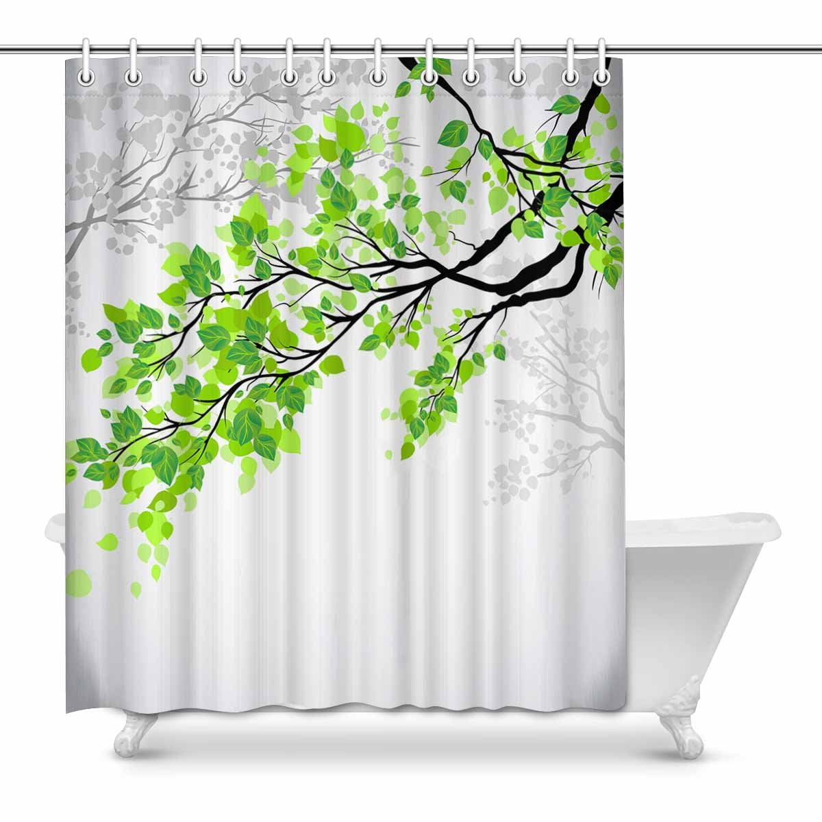 YUSDECOR Spring Tree Branch with Refreshing Leaves House Decor Shower