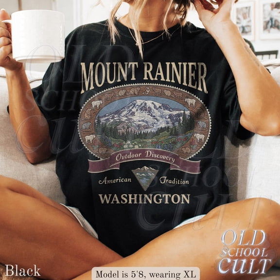 Vintage Mount Rainier Washington Graphic Tshirt, Retro National Park Mountain Wildlife 90s Nostalgia Shirt, Unisex Cotton T-Shirt, Sizes S-3XL