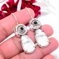 thumbnail image 3 of Natural White Howlite - United States & Black Onyx Designer Handmade 925 Sterling Silver Earring 2.15" E83512, Christmas Gift, 3 of 4