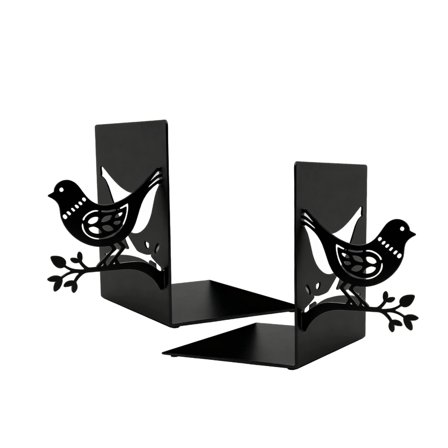 Metal Bookends Black, Birdcage and Bird Bookends Decorative, 7 in / 17.8 cm Heavy Duty Study Book Support Stoppers, Modern Bookends for Home, Office, Kitchen, School
