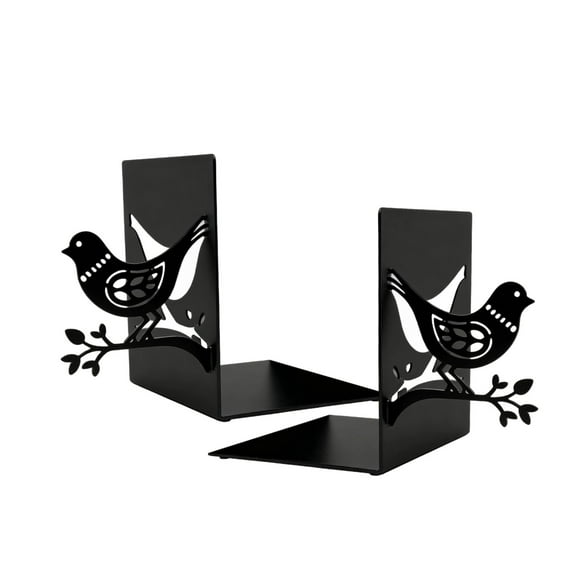 Metal Bookends Black, Birdcage and Bird Bookends Decorative, 7 in / 17.8 cm Heavy Duty Study Book Support Stoppers, Modern Bookends for Home, Office, Kitchen, School