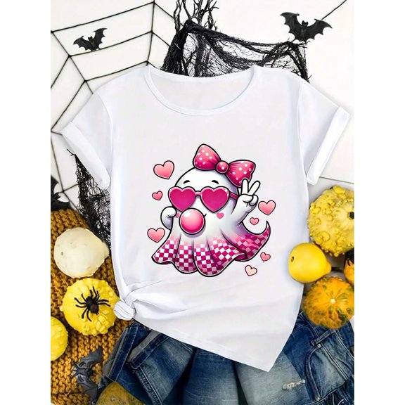 Halloween Print Comfortable T-Shirt, Cute Home, Work, And Party T-Shirt