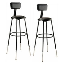 (Pack of 2) NPS 32 -39" Height Adjustable Heavy Duty Vinyl Padded Steel Stool With Backrest, Black
