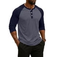 thumbnail image 4 of Resicozy Mens Henley 3/4 Length Sleeve Shirts Soft Button Tees Casual Fashion Color Block T-Shirts Dark Gray S, 4 of 7