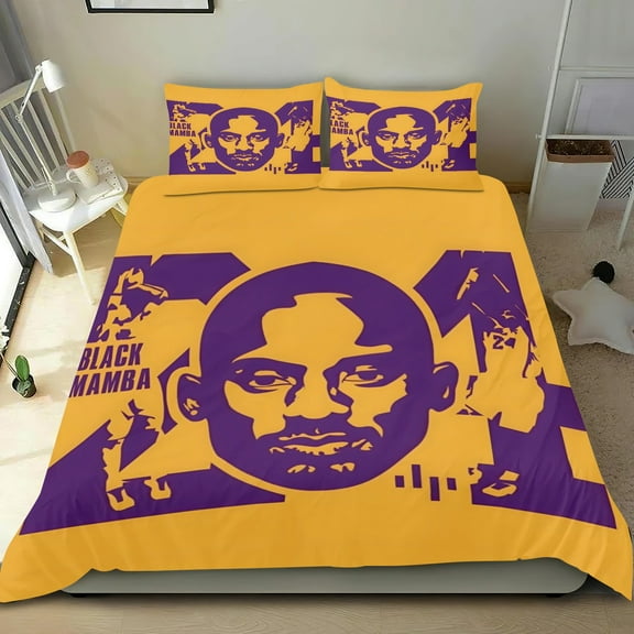 Lakers Kobe Themed Bed Sheet Set Three Piece Set 53x79 Inches Comfortable And Skin Friendly Unique Design Creating A Star Studded Night