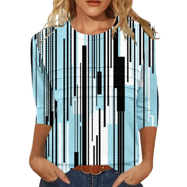 T-Shirts Décontractés Classiques pour Femmes avec Col Rond et Manches Trois-Quarts pour un Style Polyvalent pour Toutes les Saisons