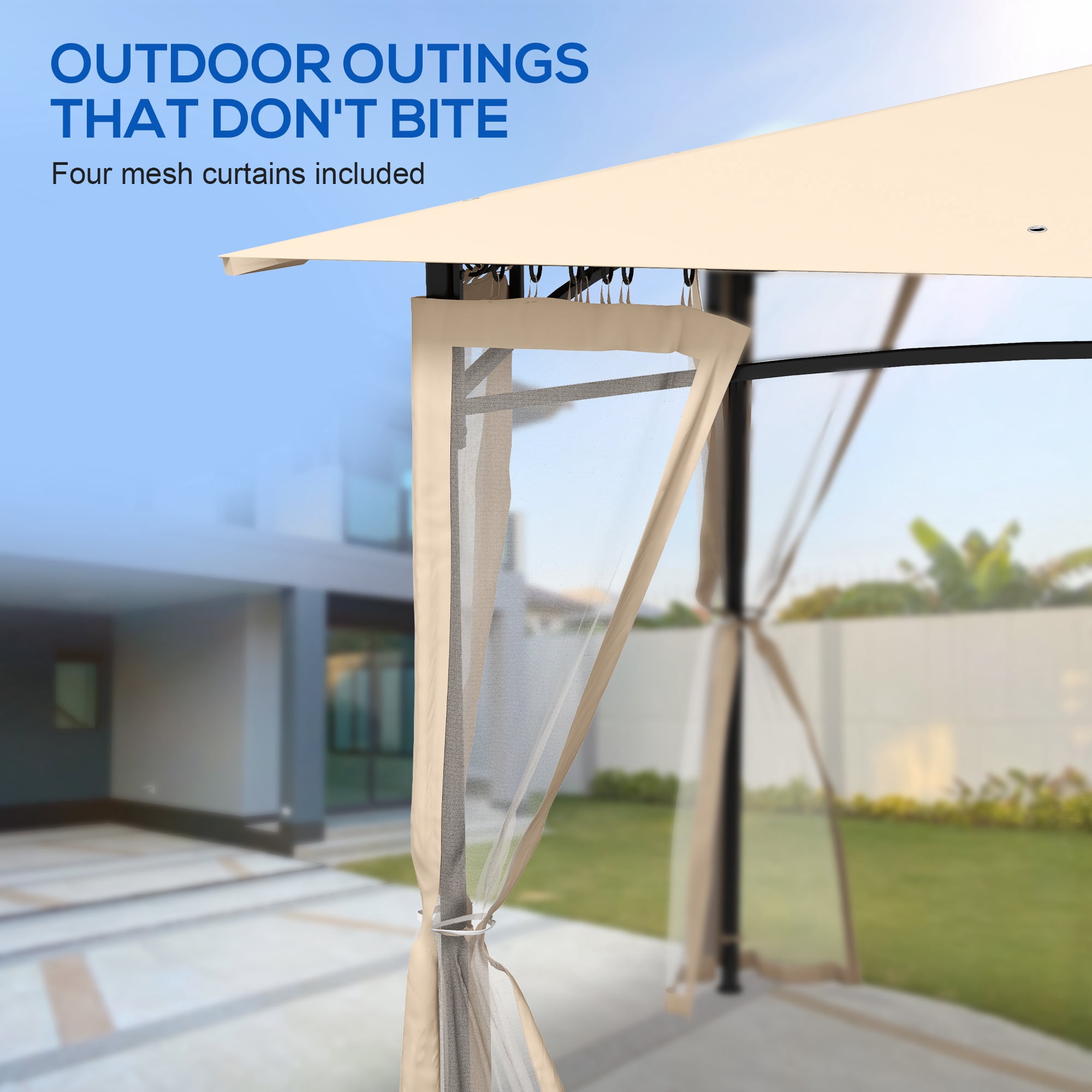 Outsunny 10' x 12' Patio Gazebo, 2-Tier Roof with Netting, Beige