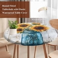 thumbnail image 3 of Sunflower Round Tablecloth 45-54 Inch Round Fitted Table Cloth with Elastic Edge, Pastoral Pastel Yellow Floral Rustic Wood Plank Waterproof Table Cover Protector for Outdoor Picnic Party Dining, 3 of 6