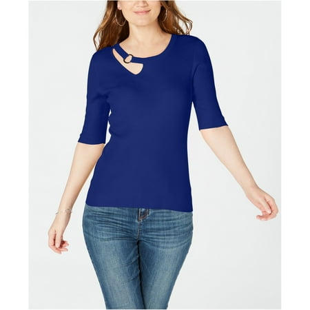 I-N-C Womens Hardware-Embellished Pullover Sweater, Blue, PL