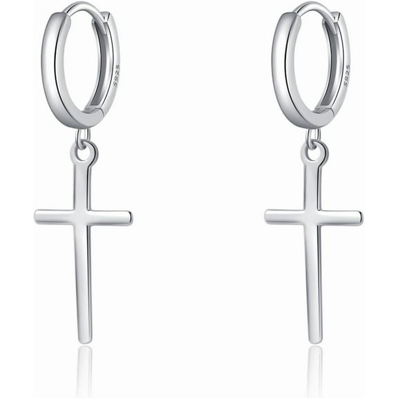 925 Sterling Silver Cross Hoop Earrings for Women Teens Cross Huggie Hoop Earrings Dangle
