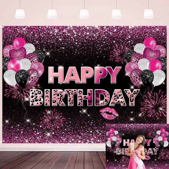 7x5FT Leopard Birthday Backdrop Pink Black Leopard Print Happy Birthday Photography Background for Women Girls Leopard Birthday Party Decorations Banner Photo Props Vinyl