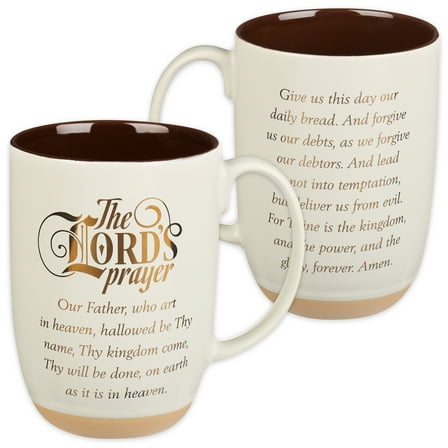 Christian Art Gifts Large Ceramic Coffee & Tea Scripture Mug for Men & Women: The Lord's Prayer - Non-toxic/Lead-free Inspirational Religious Novelty Clay Base Cup w/Gold Accents, White/Brown, 15 oz.
