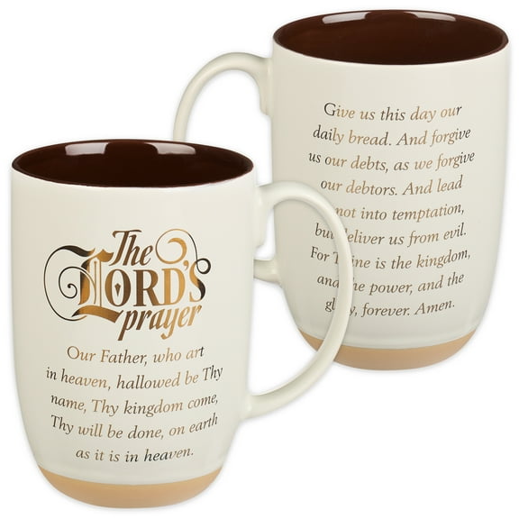 Christian Art Gifts Large Ceramic Coffee & Tea Scripture Mug for Men & Women: The Lord's Prayer - Non-toxic/Lead-free Inspirational Religious Novelty Clay Base Cup w/Gold Accents, White/Brown, 15 oz.