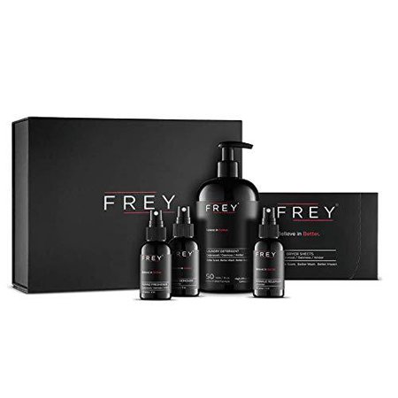 FREY Clothing Care Kit (5 Piece Laundry Set) - Great for Sensitive Skin & Environment, Includes Natural Laundry Detergent, Clothing Spray, Dryer Sheets, Wrinkle Releaser, Stain Remover, Natural