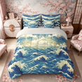thumbnail image 3 of Manfei Ukiyo-e Ocean Wave Twin Bedding Sets for Girls Women, Sea Cloud Bedding Comforter Set, Blue Gold White, Gray Reversible 7pcs, 3 of 6