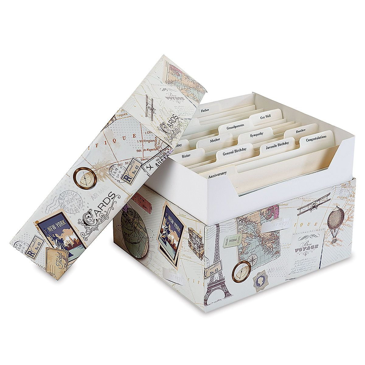 Designer Greetings Greeting Card Organizer Box with Beautiful Blue, Green  and White Design Holds up to 40 Cards; 711-00010-000