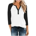 thumbnail image 6 of Delliss Women's Color Block 3/4 Sleeve V Neck Button T-Shirt, 6 of 9