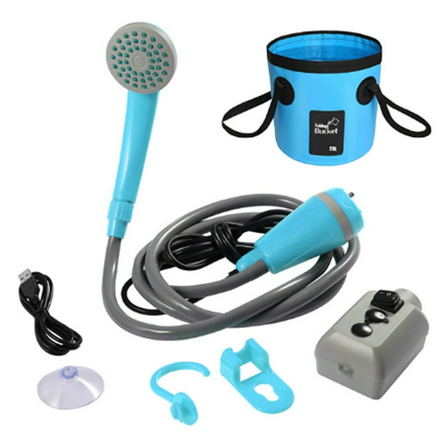Douche de Camping Portable avec Seau d'Eau Pliable de 20L Pompe de Douche Extérieure Tête de Douche Rechargeable pour Camping Randonnée Voyage Sac à Dos