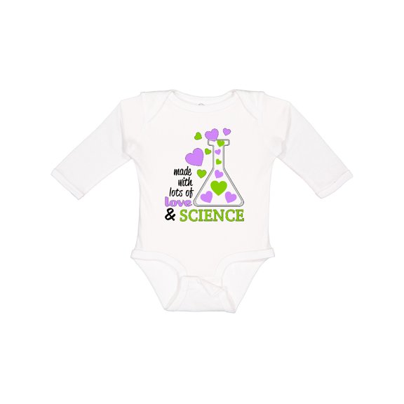 Inktastic Made with Lots of Love and Science Heart Bubbles in a Beaker Boys or Girls Long Sleeve Baby Bodysuit