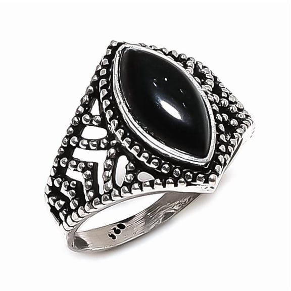 Natural Black Onyx Gemstone 925 Sterling Silver Jewelry Ring Size 10