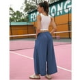 thumbnail image 4 of Lentta Womens Loose Wide Leg Track Pants Drawstring Pockets Elastic Waist Capri Hiking Pants, 4 of 7