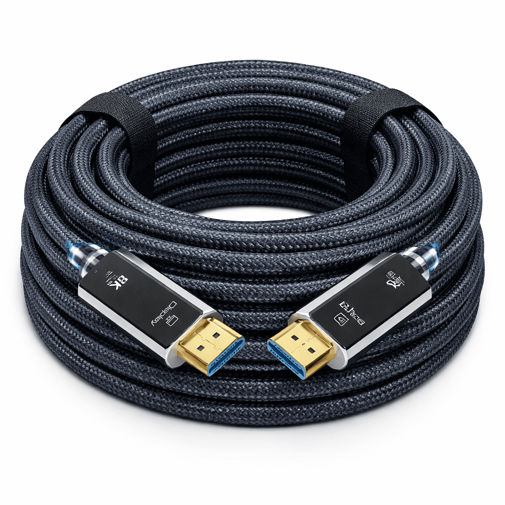 Mmobiel 50ft 8K Fiber Optic HDMI Cable, 48Gbps Ultra High Speed, 8K 60Hz, 4K 120Hz, HDR, ARC/eARC, Black
