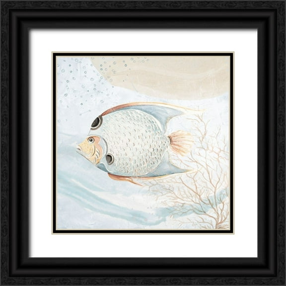 Pinto, Patricia 12x12 Black Ornate Wood Framed with Double Matting Museum Art Print Titled - Ocean Oasis Bubbles Tropical Fish