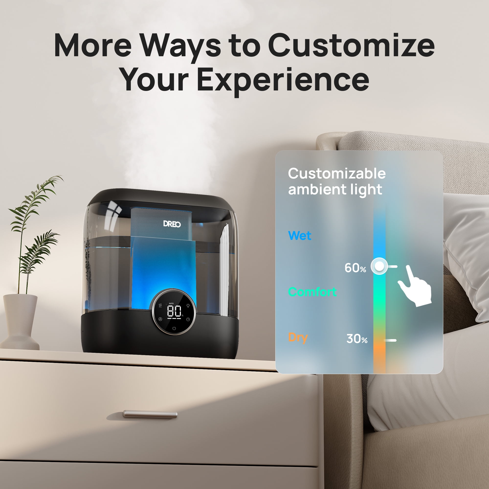 Dreo 6L Humidifiers for Bedroom, Quiet Supersized Cool Mist Ultrasonic Humidifier with Diffuser, 60 Hour Runtime for Home, Nursery, Plant, Black