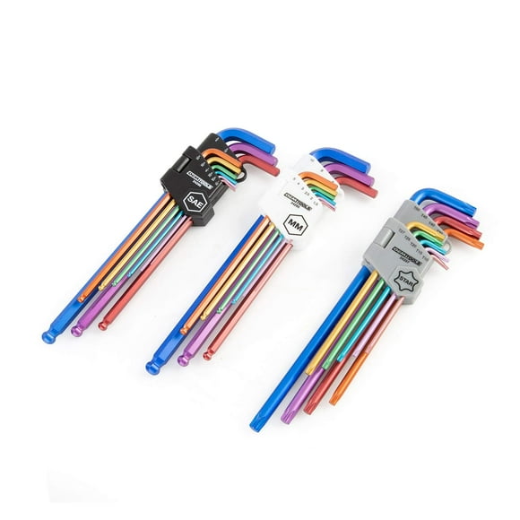 OEMTOOLS 24299 Ensemble de Clés Étoile et Hexagonale Professionnel Codé par Couleur 27 Pcs SAE Étoilé et Allen Métrique Accès Facile aux Taches Difficiles