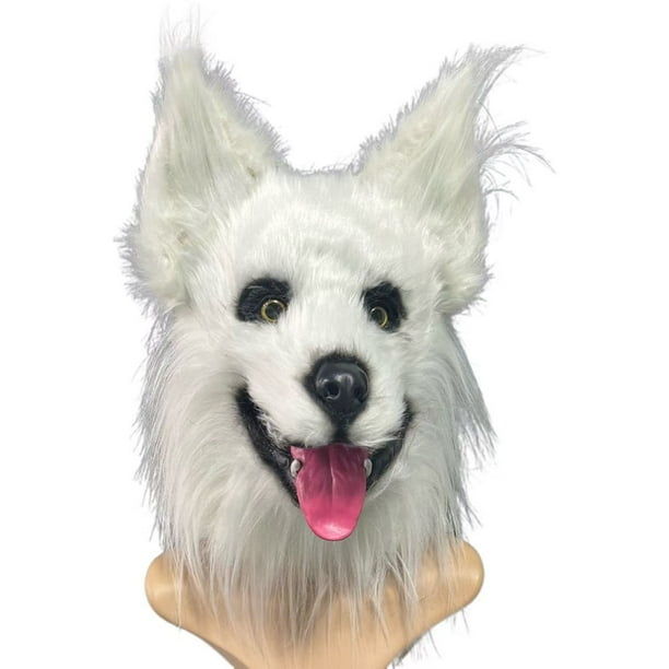 Máscara de disfraz de lobo blanco con cabeza de perro para Halloween y cosplay