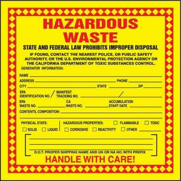 ACCUFORM MHZWCAEVP California Hazardous Waste Label,PK25