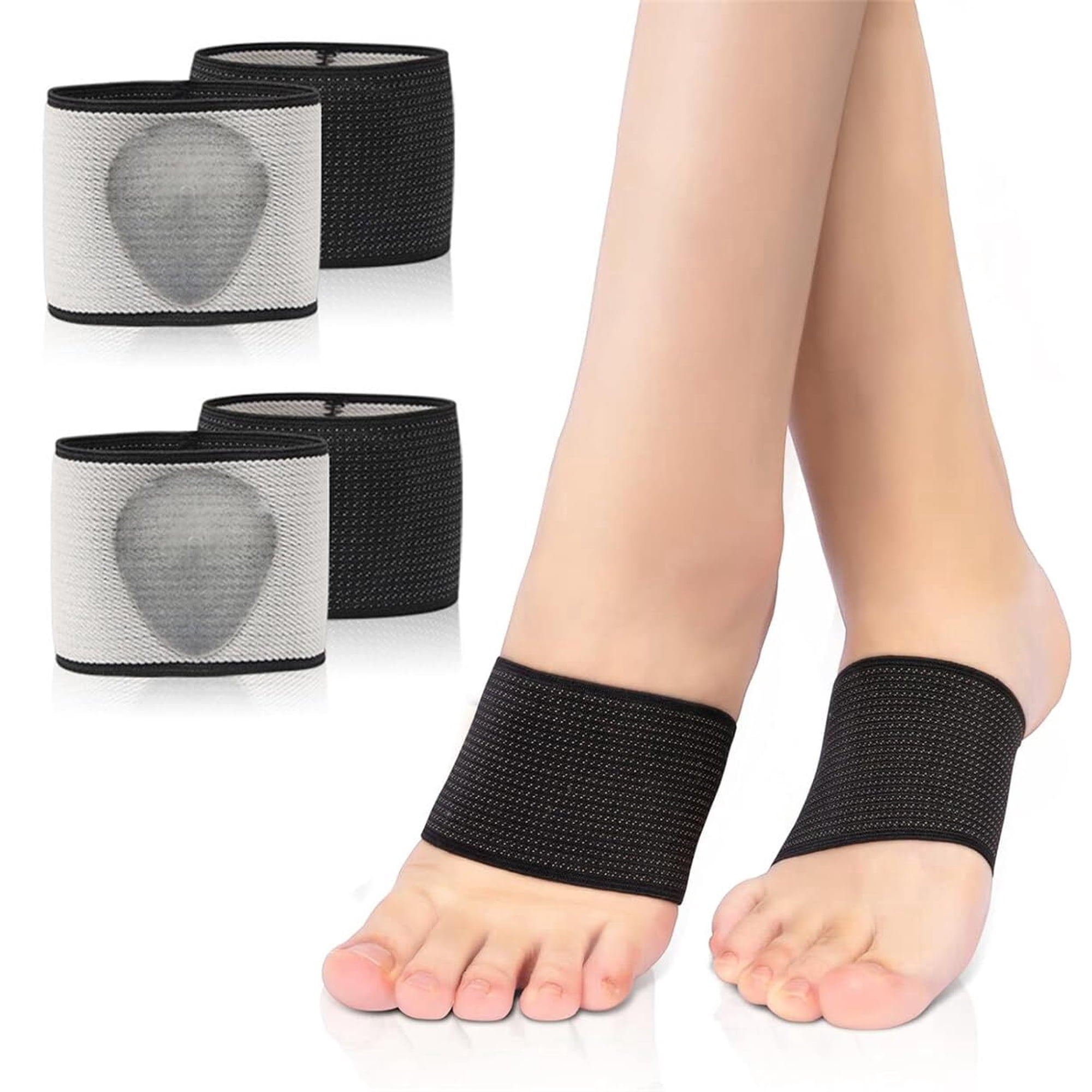 Arch Supports for Plantar Fasciitis Relief - Compression Sleeve & Foot Brace with Gel Pad Inside for Heel Pain, Bone Spurs, Flat Feet, High Arches - Arch Support Bands for Women & Men (Black,2 Pairs)