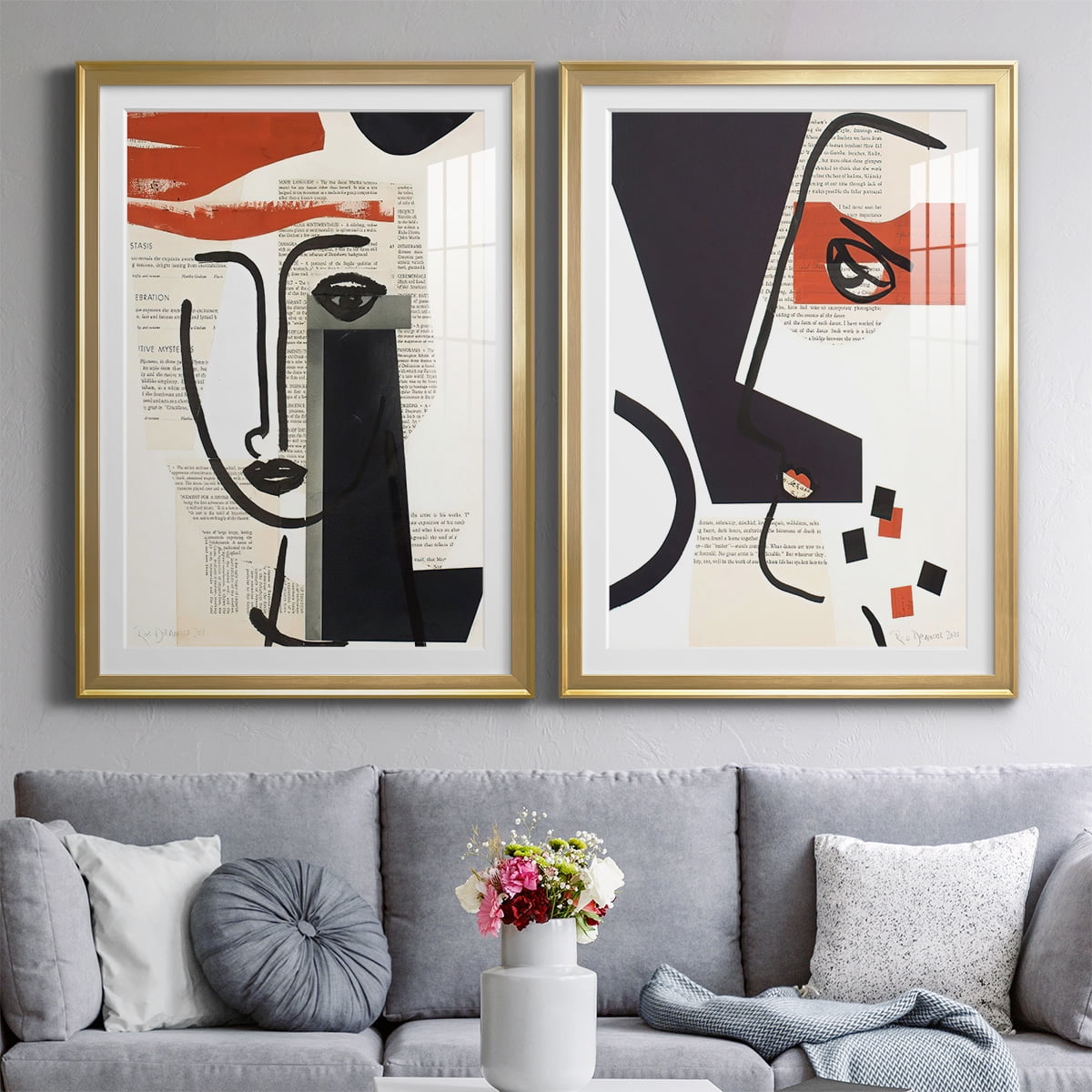 Wexford Home Faces of A Century V Premium Framed Print, 18.5" x 24.5" - Ready to Hang, Gold (Set of 2)