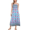 thumbnail image 1 of Vestido largo sin mangas de tirantes espagueti con volantes de flores bohemias para mujer L azul claro, 1 of 6