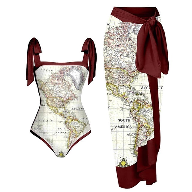 Traje de baño damas 2 piezas de traje de baño de playa para mujer con cordones y vestido para deportes acuáticos (mapa M)